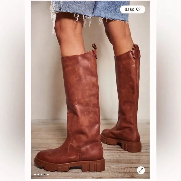 Free People Brooks Caramel Tall Boots size 38 - Picture 1 of 14